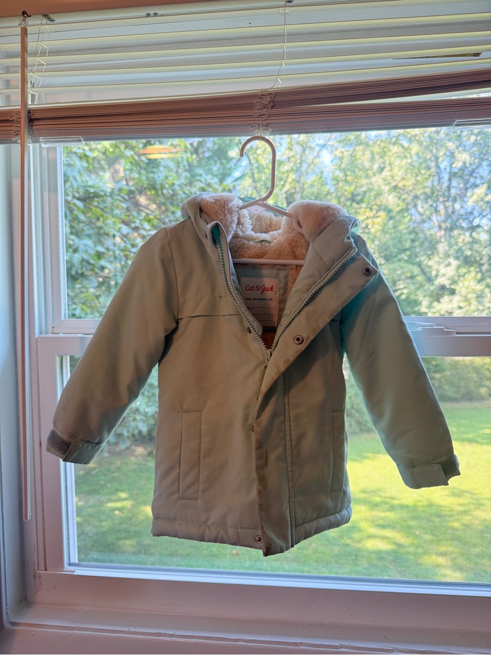Cat & Jack Kids' Cream Hooded Puffer Coat with Faux Sherpa Lining